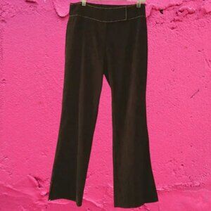Retro Suede Feel Flare Leg Pants Size Large Wide Tab Waistband
